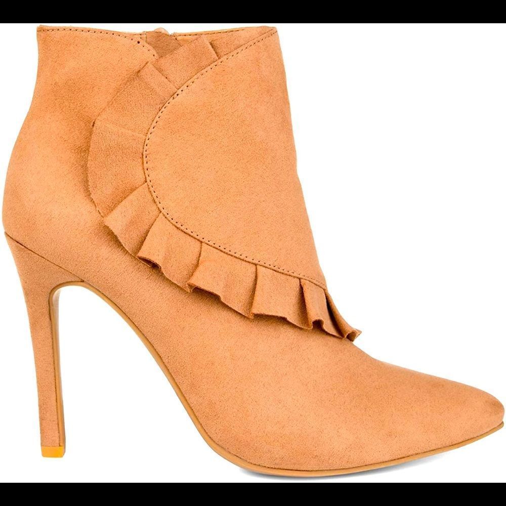 NWOT JG Suede Ruffle Bootie-Taupe